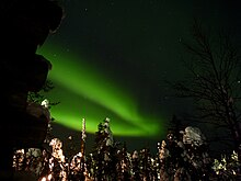Aurora Borealis, the northern lights at the sky in Ruka, South of Lapland