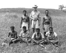 Captain Martin Clemens (rear centre), a coastwatcher on Guadalcanal, provided intelligence to Allied forces during the battle for the island (August 1942 - February 1943). The men with him were all members of the Solomon Islands police force. GuadCoastwatcher.gif