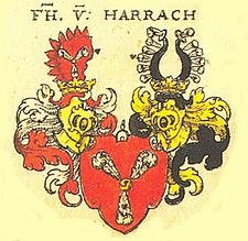 Rodový erb Harrachů podle Johanna Siebmachera z roku 1605