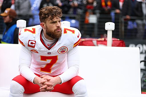 Harrison Butker on the sideline of the AFC Championship in Baltimore on January 28, 2024. Public domain.