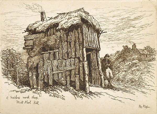 Nailor's Workshop King's Norton, an etching by Henry Martin Pope (1843-1908)