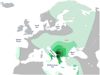 The distribution of E-V13 according to the dataset of Cruciani (2007) et al. listed above HgE1b1b1a2.png