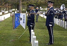 The USAF HG guidon, shown here during a funeral in Arlington National Cemetery, was created in 2000. Honorguardguidon.jpg