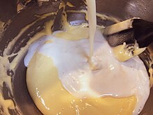 Hot milk cake batter being prepared Hot milk cake02.jpg