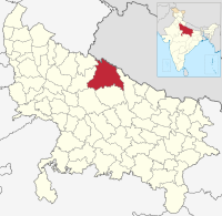 मानचित्र जिसमें लखीमपुर खीरी ज़िला Lakhimpur Kheri district हाइलाइटेड है