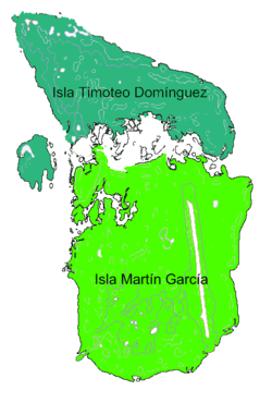Diagram van die Martín García- en die Timoteo Domínguez-eilande.