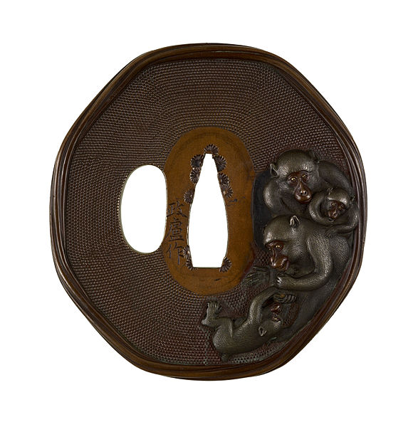 File:Iwama Masayoshi - Tsuba with Monkeys - Walters 51297.jpg