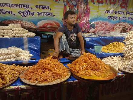 Jalebis for sale at a shop during Ratha Yatra festival in West Bengal, India.