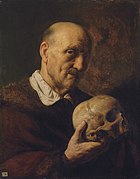 Alter Mann mit Totenkopf von Jan Lievens