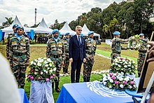 Jean-Pierre Lacroix, secrétaire général adjoint de l'ONU, le 1er août 2022 lors d'une cérémonie hommage aux casques bleus morts pendant les manifestations.