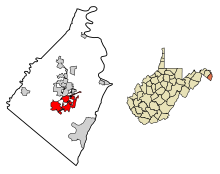 Jefferson County West Virginia Obszary włączone i nieposiadające osobowości prawnej Charles Town Highlighted.svg