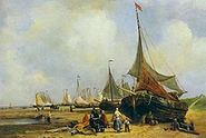 Bomschuiten op het strand (Scheveningen) (1881)