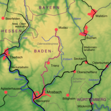 Verlauf der Wanderbahn bzw. des ehemaligen Odenwaldexpresses