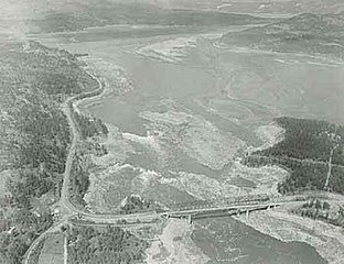 Freilegung der Kettle Falls im Frühjahr 1969 beim Ausbau der Grand-Coulee-Talsperre