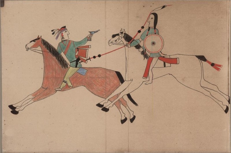 File:Ledger drawing - Cheyenne and Pawnee or Osage fight.jpg