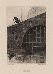 Javert se suicide. Illustration de François Flameng, XIXe siècle.