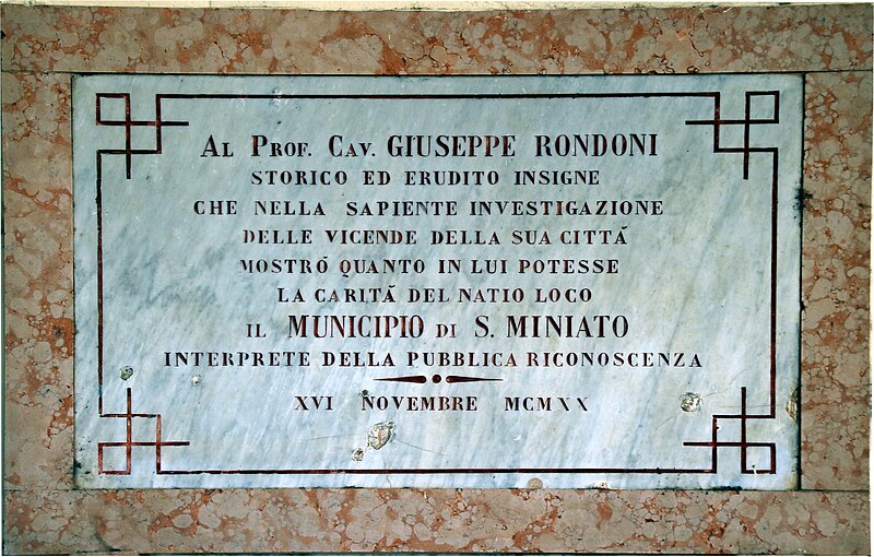 File:Loggiati di San Domenico (San Miniato), lapide, giuseppe rondoni.jpg