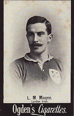 Louis Magee and the 4 sprig shamrock on his chest, as depicted in a Ogden's cigarette card