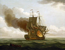 The Luxborough Galley on fire. Luxborough Galley on fire, 25 June 1727.jpg