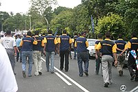 Groups of supporters from parties on both sides, such as the Malaysian Indian Congress (MIC), were involved in scuffles. MIC Youth in Machap.jpg