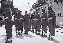British Indian naval units being inspected in Hiroo, Japan Major General David Cowan inspects Indian troops in Kure, Japan, 1946.jpg
