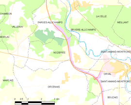 Mapa obce Nozières
