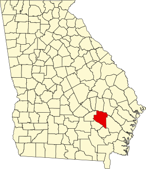 Mapa Gruzie se zvýrazněním Appling County