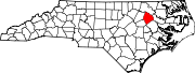 Harta statului North Carolina indicând comitatul Edgecombe