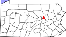 Location of Montour County in Pennsylvania Map of Pennsylvania highlighting Montour County.svg
