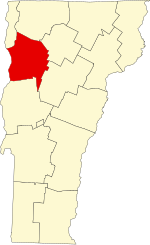 Mapa de Vermont com destaque para o condado de Chittenden