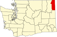 Location of Pend Oreille County in Washington Map of Washington highlighting Pend Oreille County.svg