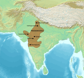 Greatest extent of Paramaras under Emperor Bhoja 9th .[1]