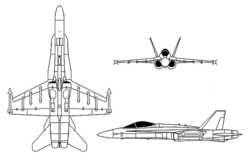 Az F/A–18 Hornet háromnézeti rajza