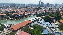 Quartiere degli affari della città di Malacca visto dall'alto
