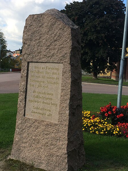 File:Memorial stone outside People's house in Fagersta, Sweden other side view 01.JPG