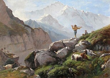 Alpine Landscape with Hikers