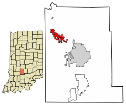 Monroe County Indiana Incorporated and Unincorporated areas Ellettsville Highlighted 1820800.svg