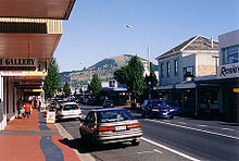 Saddle Hill from the main street of Mosgiel.
