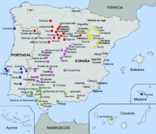 מפת אתרי המודחאר בספרד ובפורטוגל