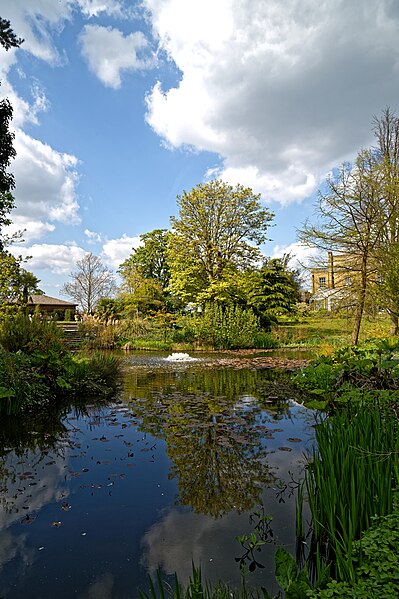 File:Myddelton House garden, Enfield, London ~ lakeside looking northwest.jpg