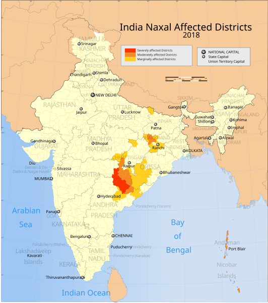 File:Naxal Left-wing violence or activity affected districts of India 2018.svg