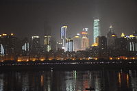 Night view of Chongqing CBD at the angle across Yangtze river