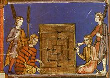 A 13th-century illustration in Libro de los juegos of the game being played with dice Nine Men's Morris with dice in Libro de los juegos.jpg