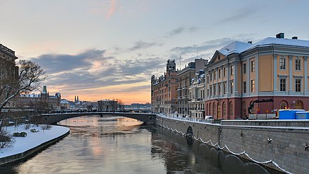 Norrström is a stream from Lake Mälaren to the Baltic Sea, passing by Helgeandsholmen islet, where the Parliament is located.