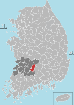 長水郡在韓國及全羅北道的位置