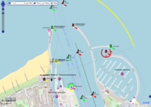 A nautical chart of the Warnemunde harbor shown on OpenSeaMap OpenSeaMap-Warnemunde.png