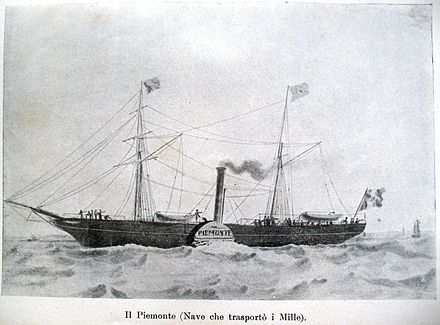 The steamship, Piemonte, one of the two steamships, that transported the Thousand to Sicily