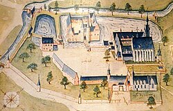 Reproduction du plan de l' abbaye de Liessies d'après l'album de Croye (1598),