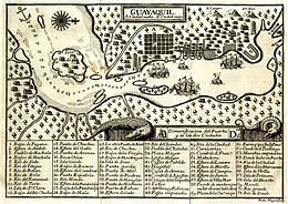 Incisione raffigurante una mappa di Guayaquil nel 1741