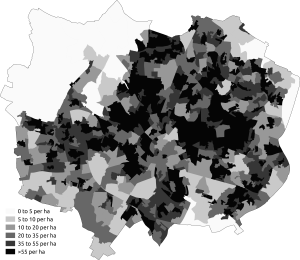 Population density in the 2011 census in Coventry Population Density Coventry 2011 Census.png
